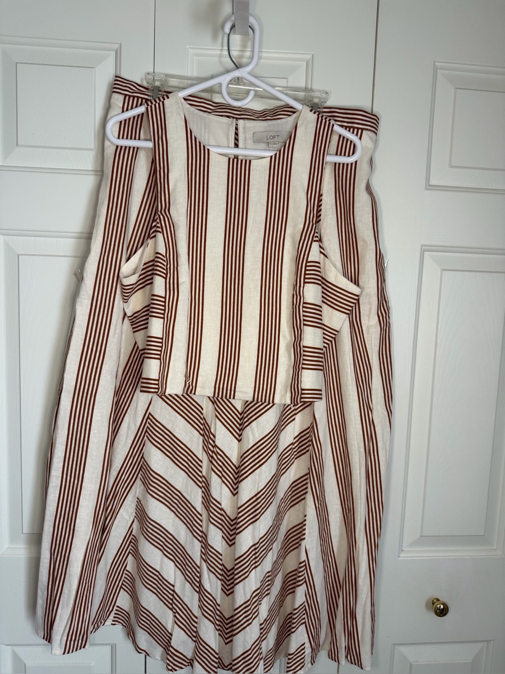 LOFT Striped Linen Blend Matching Two-Piece Set - Top & Skirt - Size 16